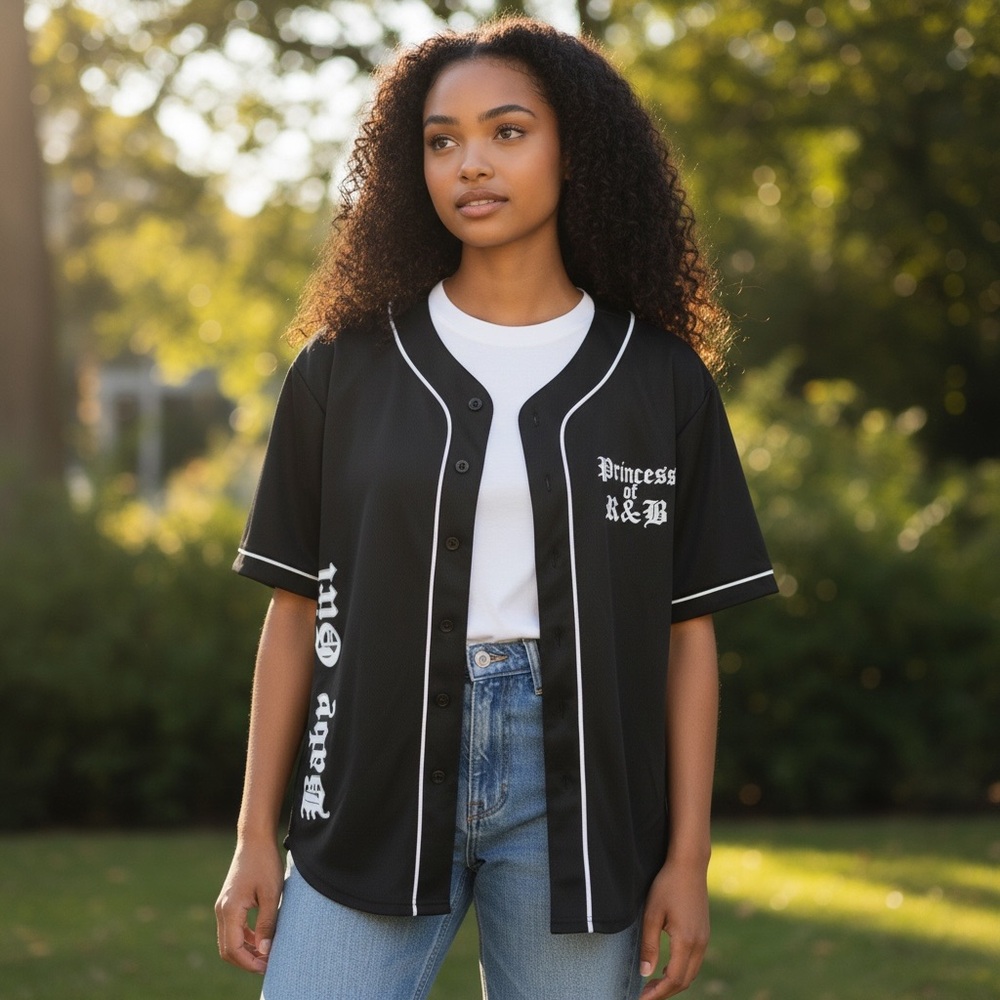 •Princess of R&B• Black & White Graphic Aaliyah Jersey - Picture 2 of 3